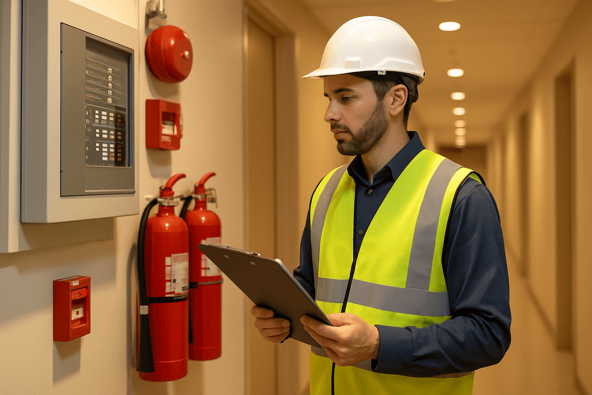 Fire safety professional conducting an assessment